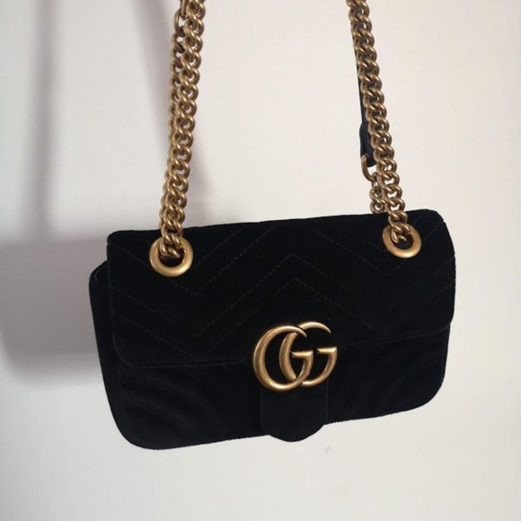 GUCCI Black Velvet Mini Marmont 2.0 Bag - Picture 10 of 15